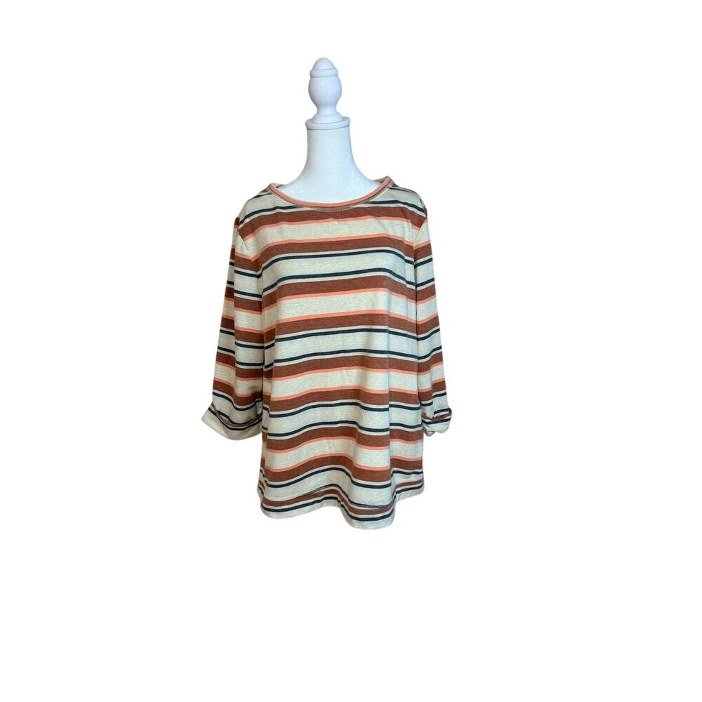 Croft & Barrow relaxed-fit, three-quarter sleeve top horizontal multi-color XXL